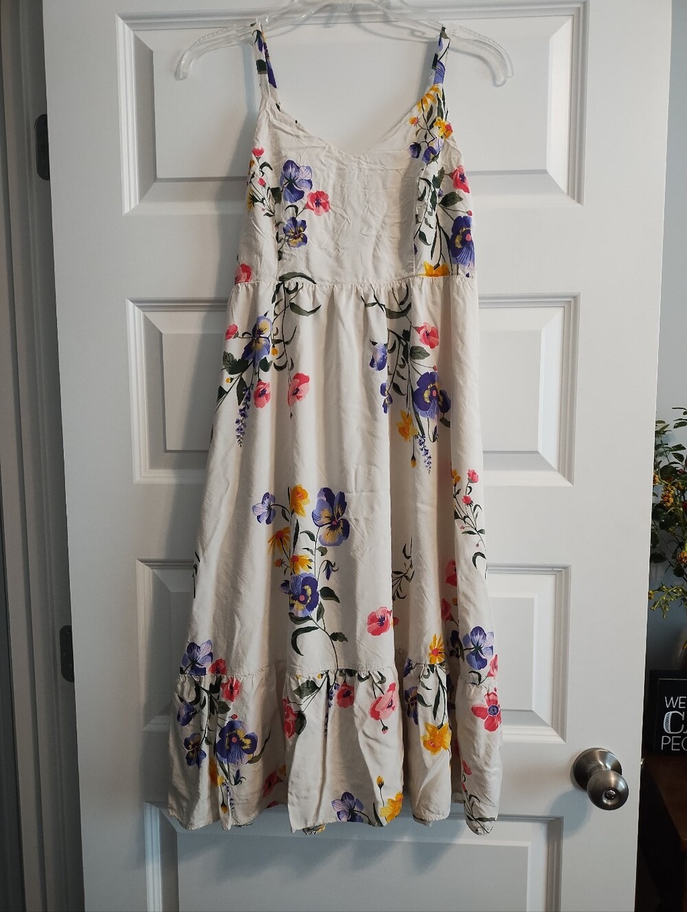 Old Navy Floral Spaghetti-Strap Midi Dress in White with Purple & Yellow Blooms